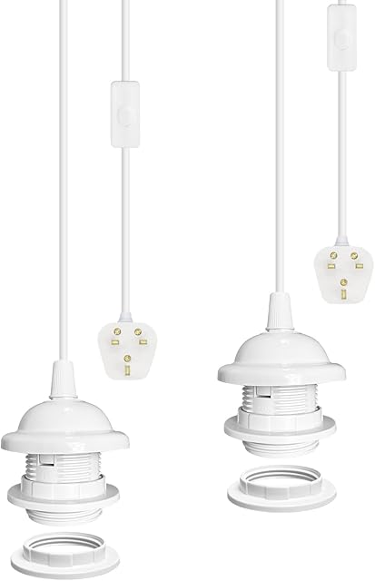Plug in Pendant Light Fitting,2 Pack Ceiling Lighting Fitting,E27 Lamp Holder Suspended Hanging Light Fitting,Plug in 450CM Cord Lamp Kit with On/Off Switch,for Ceiling Lamps Table Floor Lights