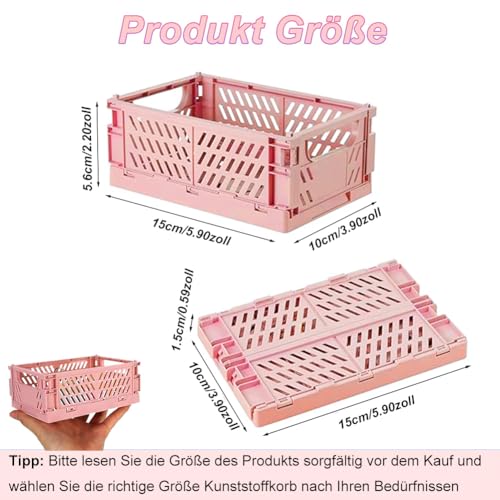 Klappbox, 4 Stück Klein Aufbewahrungskorb Klappkiste 15 x 10 x 5,8 CM, Stapelbar Korb Aufbewahrung für Klassenzimmer, Küche, Büro, Schlafzimmer