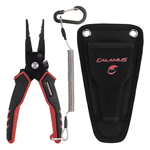 Calamus Fishing Pliers, Lightweight Aluminum Fishing Tools with Vanadium Cutters and Rubber Handles, Ultimate Saltwater Resistant Fishing Gear, Straight Nose Plier, Red