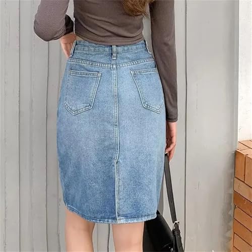 Women High Waist A-Line Midi Denim Skirt Summer Vintage Fashion Side Slit Skirt2