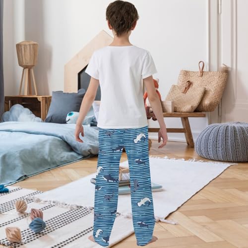 Boy's Lounge Pants Shark White Blue Striped Kids Jogger Pants Elastic Waist Long Bottoms with Pockets 6-14 Years3
