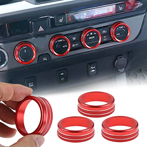Petchor 4Pcs Aluminum Alloy Ac Button Trims, A/C Knob Switch Cover, Air Conditioner Headlight Switch Knob Trim Compatible With Toyota Tacoma 2016-2020, Red #TOP17