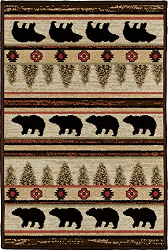 Rustic Lodge Bear Cabin 2×3 Area Rug 26×39 Multi 7482