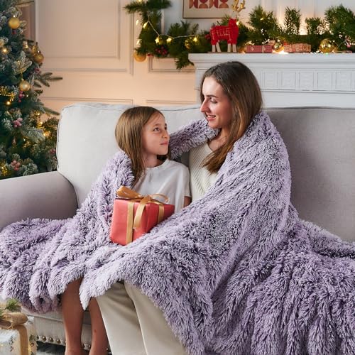 GONAAP Fuzzy Faux Fur Throw Blanket Frosty Purple Super Soft Cozy Plush Fuzzy Shaggy Blanket for Couch Sofa Bed (Frosty Purple, Throw(50"x60"))