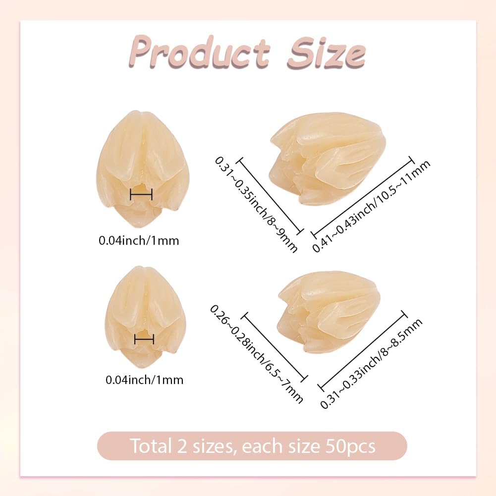 1 Box 100Pcs 2 Styles Small Carved Flower Beads Coral Beads 3D Jasmine Artificial Floral PeachPuff Small Synthetic Coral Dyed Smooth Spacers Findings for Jewelry Making Bracelet Necklace DIY - Image 2