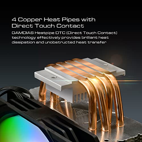 GAMDIAS BOREAS E1-410 CPU Air Cooler, High Cooling Performance, Direct Contact Technology, 4 Copper Heat Pipes - Image 2