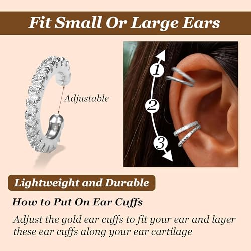 Image of Ear Cuffs Non Piercing 14K Gold Plated Ear Cuff Earrings for Women Trendy Clip on Cartilage Earring Stacks Non Pierced Adjustable Fake Earrings Set Jewelry Christmas Gift 2026 Stocking Stuffers
