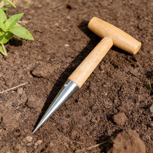 Herramienta de jardinería dibber con mango en T de madera miniatura 6