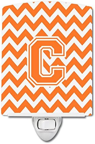Caroline's Treasures CJ1046-CCNL Letter C Chevron Orange and White Ceramic Night Light Compact, UL-Certified, Ideal for Bedroom, Bathroom, Nursery, Hallway, Kitchen, 6x4x3, Multicolor image 2