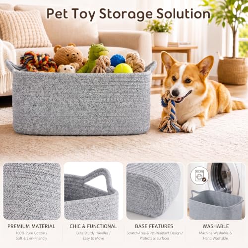 Image of OIASKET Large Empty Cotton Rope Gift Basket with Handles, 16.5 inchx12.6 inchx7 inch Decorative Woven Storage Basket with Gift Bag and Ribbon Set for Baby Shower, Toy Organizer for Kids, Dogs & Cats - Grey