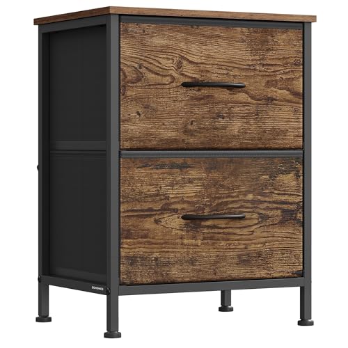 SONGMICS - SONGMICS BELLAH Collection - Dresser for Bedroom, Chest of Drawers, Nightstand, 2 Drawers, Storage Organizer Unit, Closet, Entryway, Industrial, Rustic Brown and Ink Black ULGS312BH04