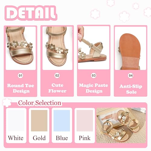 Image of Flaryzone Girls Sandals Open Toe Summer Flats Dress Sandals Shoes Toddler /Little Kid