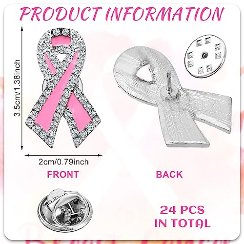 24 Pcs Pink Breast Cancer Pins Ribbon Cancer Awareness Angel Brooch Pin with Rhinestone Design Awareness Accessories Charity Public Social Event Badge for Survivor Gifts2