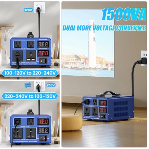 Image of 5000 watt Voltage Conversion Transformer Heavy-Duty Step-up /Step-Down AC 110V /120V /220V /240V Power Conversion, with resettable Circuit Breaker Protection, with US Power Cord, LCD Display