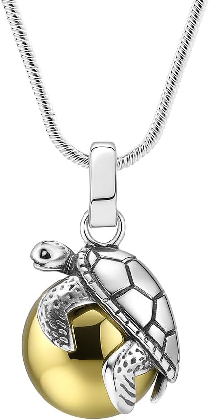Kartini Studio Solid Sterling Silver Turtle Harmony Ball Chime Pendant, Harmony Bola Necklace