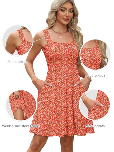 Image of QACOHU Summer Dresses for Women 2026 Sleeveless Square Neck Sundress with Pockets Casual Tank Beach Floral Boho Maxi Dress
