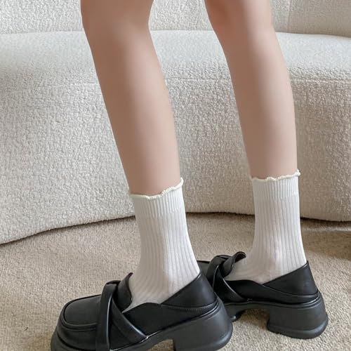 zrylibya Women Cute Ruffle Frilly Ankle Socks Solid Casual Crew Socks 4 Pairs3