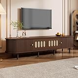RAPRAP TV Schrank Holz,180 cm Braun TV Lowboard für Fernseher bis zu 80 Zoll, Rattan Fernsehschrank mit Schranktüren, Schiebetüren, TV Tisch für Wohnzimmer Schlafzimmer (B)
