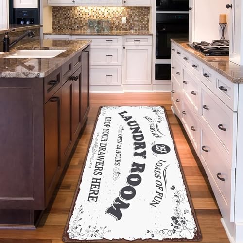 Zoke Laundry Room Rug Runner Stylish Non-Slip Laundry Room Mat 20"x47", Versatile, Waterproof Runner for Laundry, Kitchen, and Bathroom, Mudroom Decor and Farmhouse Charm