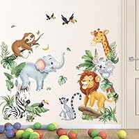 decalmile Jungle Animals Wall Decals Safari Animal Wall Stickers Baby Nursery Kids Room Living Room Wall Decor