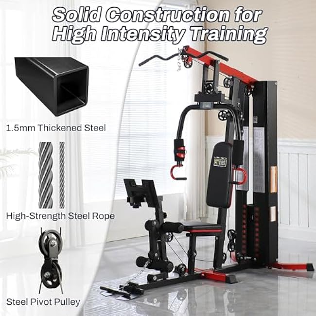 Home Gym, Workout Equipment with Leg Press, Exercise Equipment for Home with Pulley System, Home Gym Equipment for Full Body Strength Training, Preacher Curl and Leg, Multiple Styles