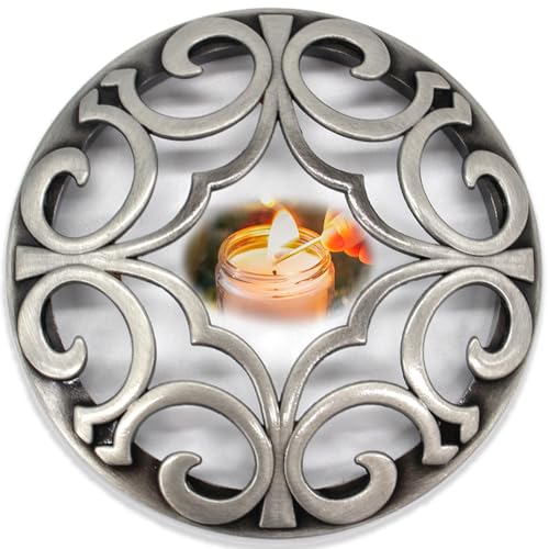Hion Scented Candle Topper Cover to Burn Evenly, Decorative Candle Jars Accessories Gifts for Women, Elegant Carved Lids Shades(Space Silver)