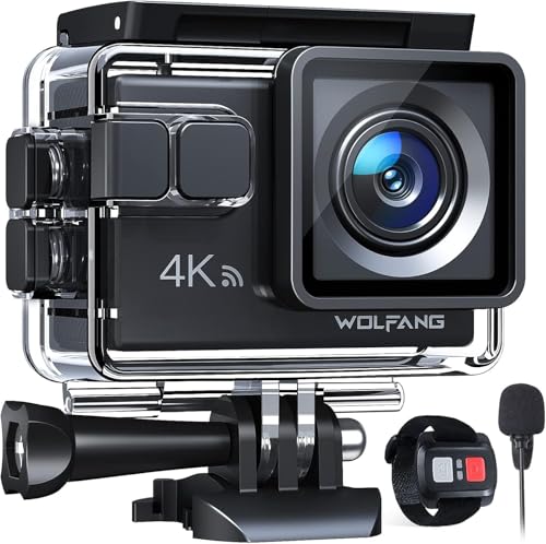 WOLFANG GA100 アクションカメラ 【マイク付き】 4K 20M 防水40M水中カメラ リモコン付き EIS手ぶれ補正 HD...