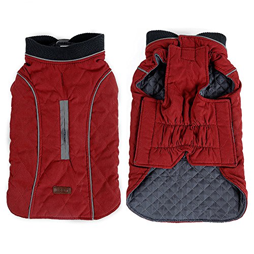 TFENG Reflektierend Hundejacke Brust 54-64cm, Rückenlänge 38cm Hundemantel Warm gepolstert Puffer Weste Welpen Regenmantel mit Fleece (Rot, L)