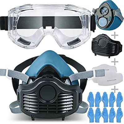 Faburo Respirador Mascarilla Pintura para Proteger del Polvo el Gas la Pintar Máscaras Respiratoria Reutilizable con Guantes Filtro Carbon Activo y Gafas Proteccion Trabajo