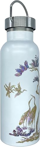 Miniatura 2 de Botella de agua con aislamiento al vacío, de acero inoxidable con boca estándar y tapa superior de rosca, 16 onzas (árbol de pino, blanco)