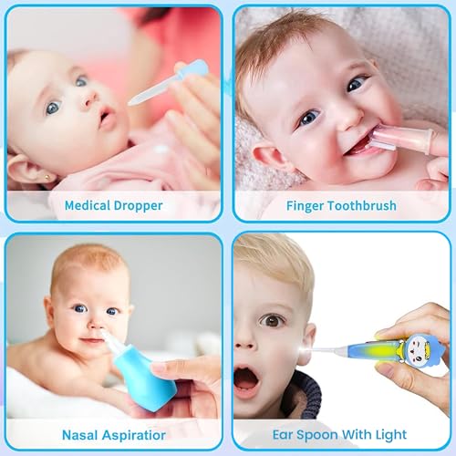 Image of Baby Care Kit - 10-in-1 Newborn Grooming & Health Set for Infants - Baby Nail Clippers, Hair Brush, Comb, Nasal Aspirator & More - BPA-Free, Safe for 0+ Months (Blue)