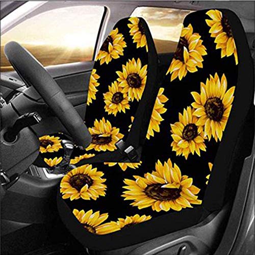 12 PCS Sunflower Car Accessories,2PCS Front Sunflowers Car Seat Covers,Sunflower for Steering Wheel Cover,Vehicle Center Console Armrest Cover Pad,2 Seat Belt Cover,2 Car Coasters,3 Keyring,Car Vent - Thumbnail 5