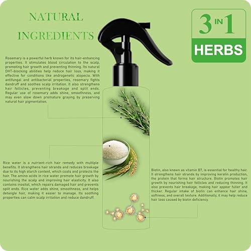 Image of Drontika Bioleaf Botanicals Rosemary Water Spray for Hair Growth & Hair Thickness with Rice Water & Henna |100% Natural Extract | Soft & Smooth Hair| Controls Hairfall| Non-Greasy & Fast Absorbing | 200 ml