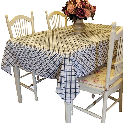 Runlai 100% Polyester Rectangle Tablecloth, Waterproof Washable Soft Table Cover with Stripe for Kitchen Dinning Tabletop Linen Décor (Blue Checked, 55x70 inch)
