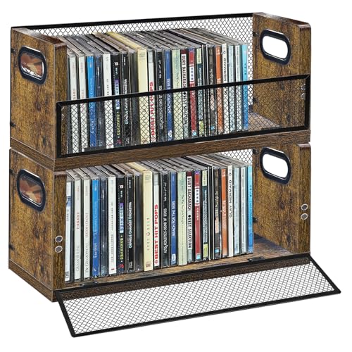 Image of PUTNATRURE CD Storage Box, 2 Pack Hold 76 CD Cases, Stackable Music Tower with Magnetic Opening Door for Easy Access, Desktop Disc Organizer for Home and Office