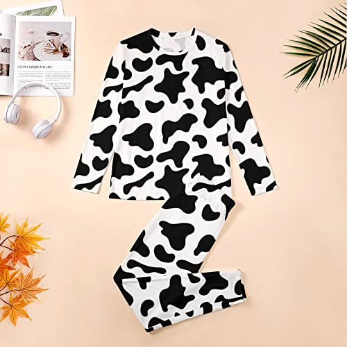 SEPTYK Cowhide Milk Cow Print Men's Pajama Set Long Sleeve Top & Bottom Sleepwear 2 Piece Lounge PJ with Pockets2