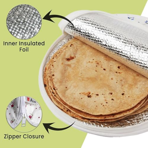 Image of Insulated Roti Cover with Zip Pack of 2 | Roti Cloth Chapati Storage Bag with Aluminium Foil | Keeps Rotis Hot Soft | Hot Case for Roti Food Warmer Pouch