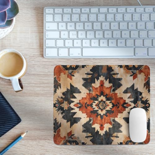Image of Brown Vintage Western Aztec Mouse Pad,Tribal Southwestern Mouse Pad | Rustic Mouse Pad for Office Dorm Desktop Decor,Tribal Native Style Keyboard Mat Ideal for Western Home Decor