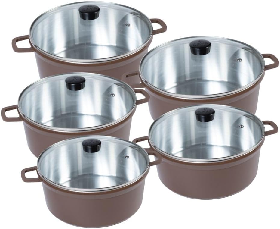 Jogo de Panelas 5 Peças Alça Fundida com Tampa de Vidro Choc... - imagem principal do produto