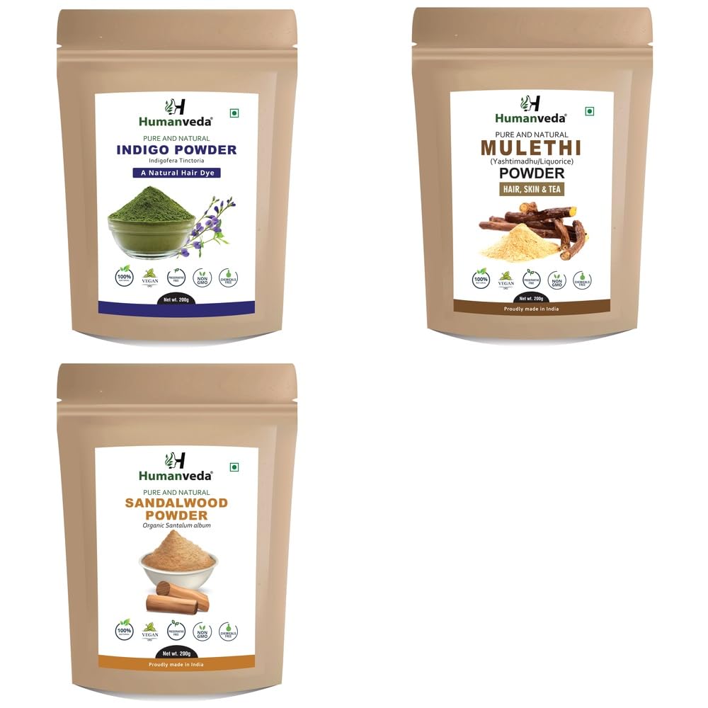 Pure Indigo Powder, Mulethi Licorice Powder and Sandalwood Powder Combo Pack for Comprehensive Hair Care and Radiant Glowing Skin Rejuvenation Ayurvedic Product and Natural Organic and-image-30