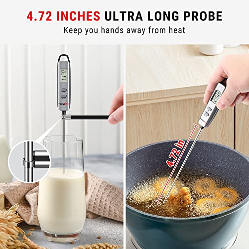 Temppro E16 Digital Meat Thermometer Instant Read Cooking Food Thermometer With Long Probe For Bbq Grill Smoker Oven Deep Fry Candy Kitchen Thermometer, Silver #TOP2