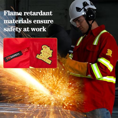 Image of SRsafety Hi Vis FR Shirts for Men,7.0oz Long Sleeve FR Work Shirts,100% Cotton High Visibility Fire Shirt