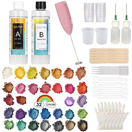 Clear Cast Epoxy Resin Kit, Cast Resin 13.8 Ounce, 32 Assorted Colors Mica