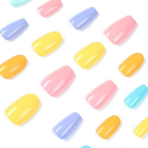 Miniatura 10 de MISUD Uñas postizas cortas redondas a presión, ovaladas, brillantes, con pegamento, uñas acrílicas coloridas de punta francesa, uñas artificiales de