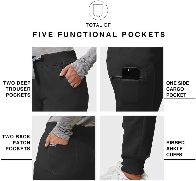 Kitmaz High Waisted Scrub Pants for Women - 4-Way Stretch Anti-Wrinkle Medical Slim Fit Jogger Pants, Drawstring & 5 Pockets - Image 4