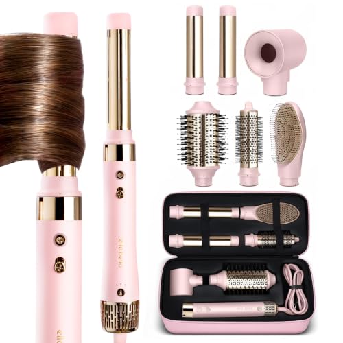 ELLA BELLA 6 in 1 Professional Hot Air Styler Powerful Hair Dryer & Straightener Set Styling Without Heat Damage Fast Drying Curling Volumizing Straightening Includes Protective Travel Case
