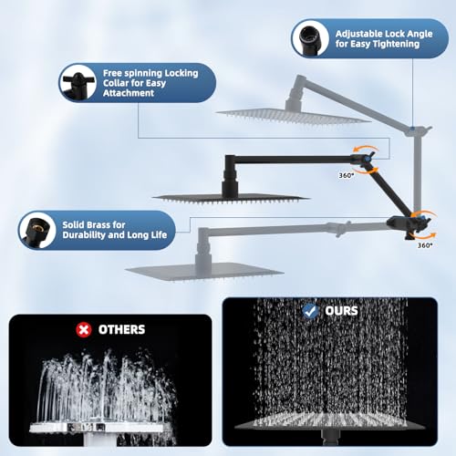 Image of Metal 10 inch Rain Shower Head with Handheld, High-Pressure Showerhead,10-Mode | Black, Rainfall Shower Head with 5 inch Large Handheld Spray, Adjustable 16 inch Shower Extension Arm /71 inch Hose, Brass 3-Way Diverter