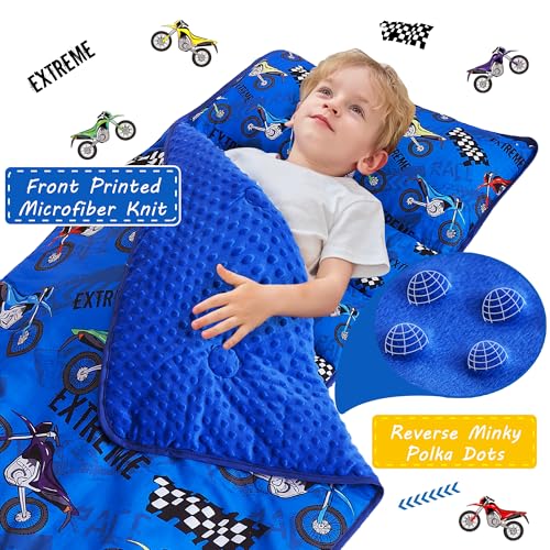 Image of Lasoftan Toddler Nap Mat with Pillow and Blanket, Extra Large Rolled Napping Mats,Slumber Bags for Boys Girls,Kids Sleeping Bag for Daycare, Preschool Travel Camping