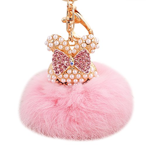 EASYA Animal Key Chain Creative Novelty Rabbit Fur Ball Charm Keychain for Car Key Ring or Bag