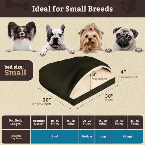 Image of Snoozer Rectangle Cozy Cave Dog Bed, Hooded Dog Bed, Olive (S)
